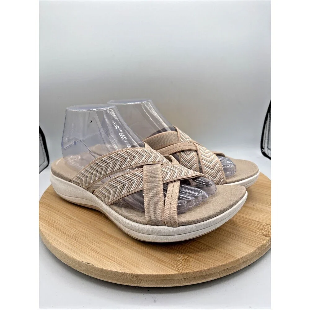 Clarks CloudSteppers Mira Isle Sand Textile Women's Sandals Size 10 Slide